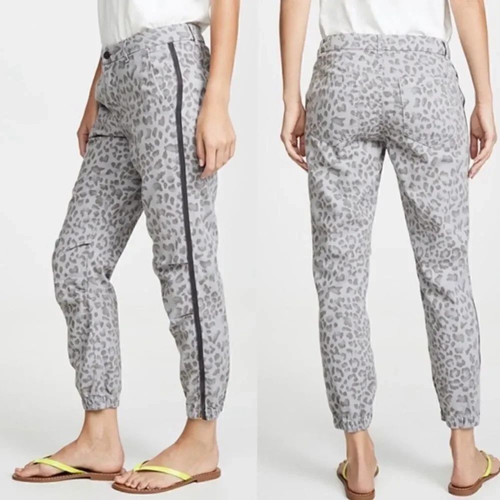 Anthropologie Sundry Leopard Cotton Twill Stripe Side Jogger Pants